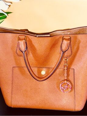 Michael Kors Cognac Saffiano Leather Tote with MK Charm